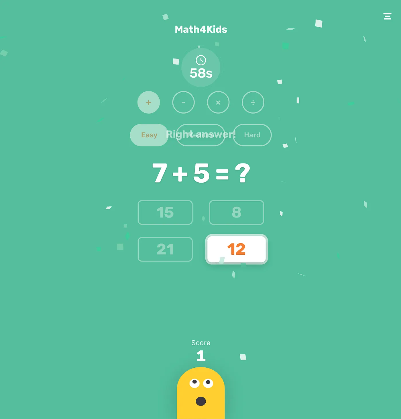 Math4Kids interface